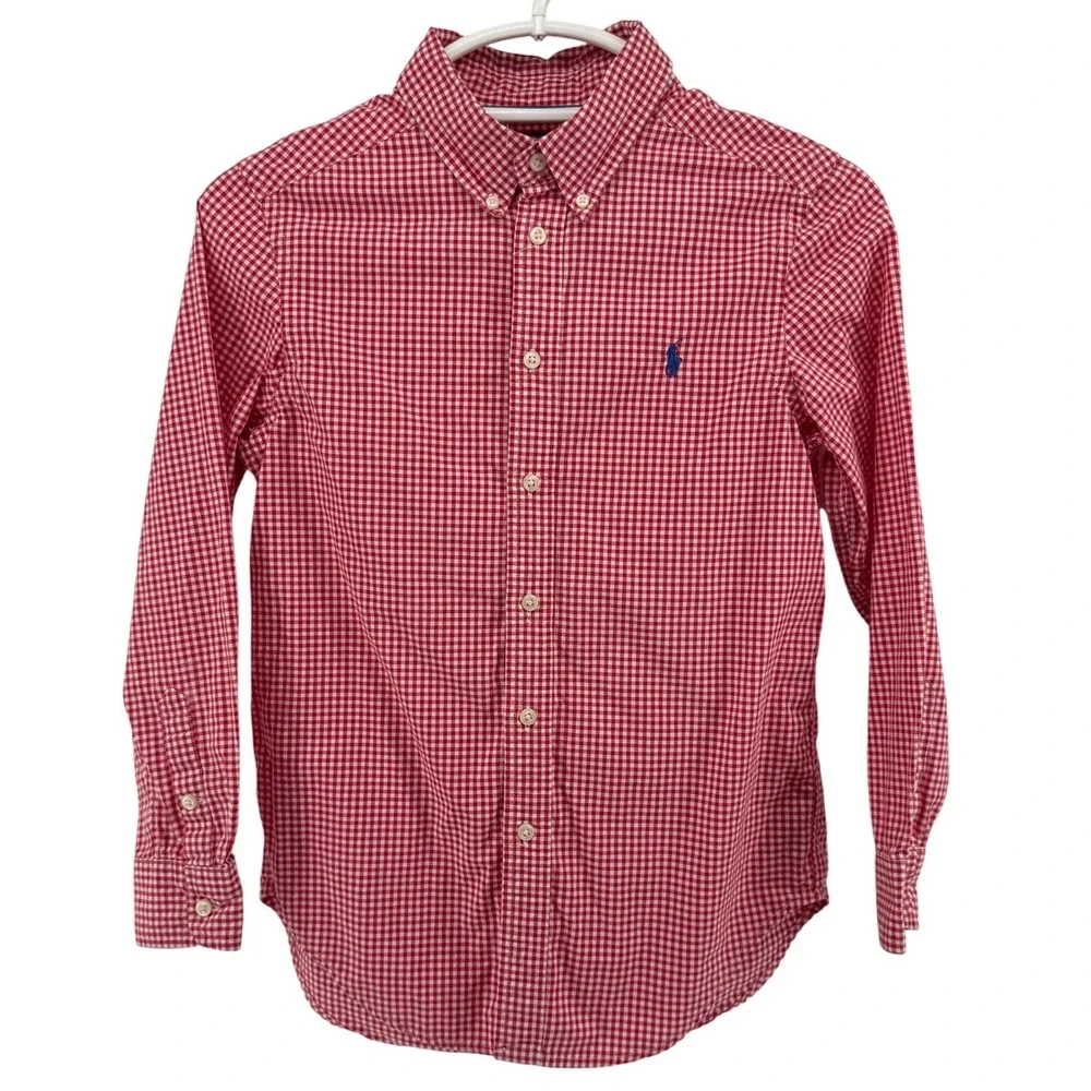 Ralph Lauren Kids Red Gingham Button Down Shirt Size M 10-12 Long Sleeve Cotton